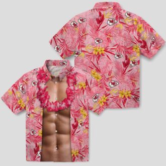 Men's Kansas City Chiefs Hawaiian Shirt, Red Chest Illusion Aloha Summer Fan Apparel