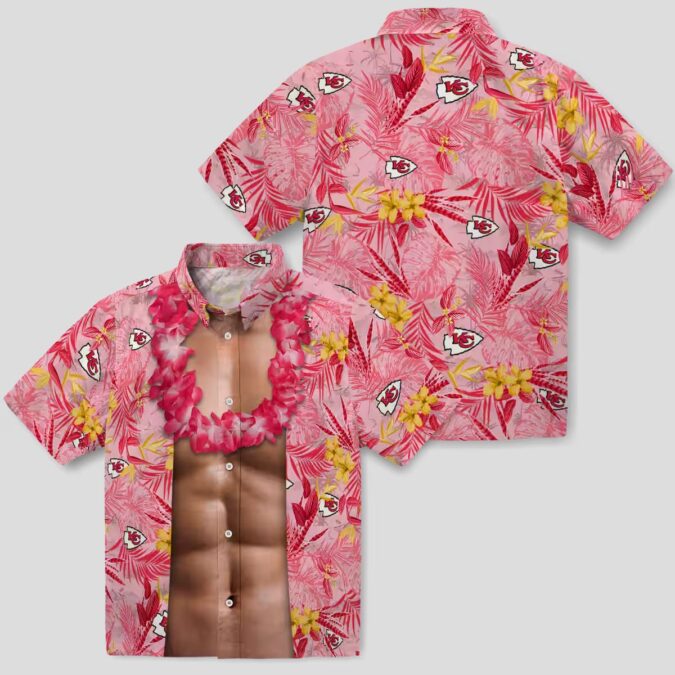 Men's Kansas City Chiefs Hawaiian Shirt, Red Chest Illusion Aloha Summer Fan Apparel