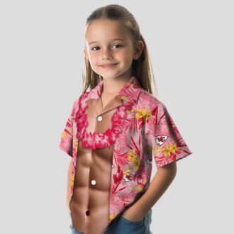 Men's Kansas City Chiefs Hawaiian Shirt, Red Chest Illusion Aloha Summer Fan Apparel