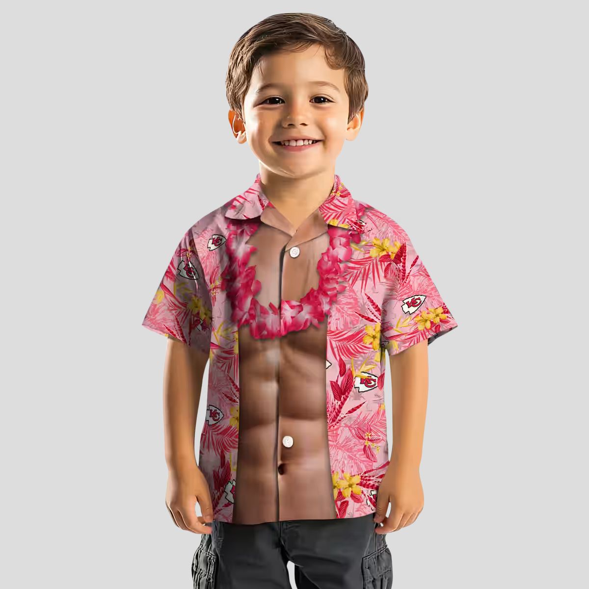 Men's Kansas City Chiefs Hawaiian Shirt, Red Chest Illusion Aloha Summer Fan Apparel