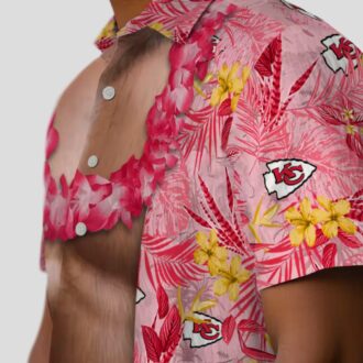 Men's Kansas City Chiefs Hawaiian Shirt, Red Chest Illusion Aloha Summer Fan Apparel