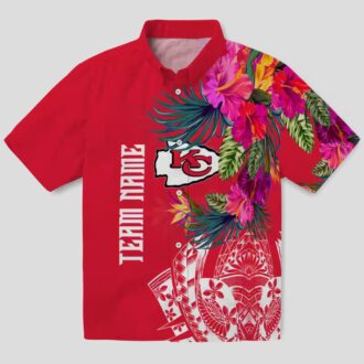 NFL Fans Kansas City Chiefs Aloha Shirt, Polynesian Floral Red Hawaiian Game Day Outfit