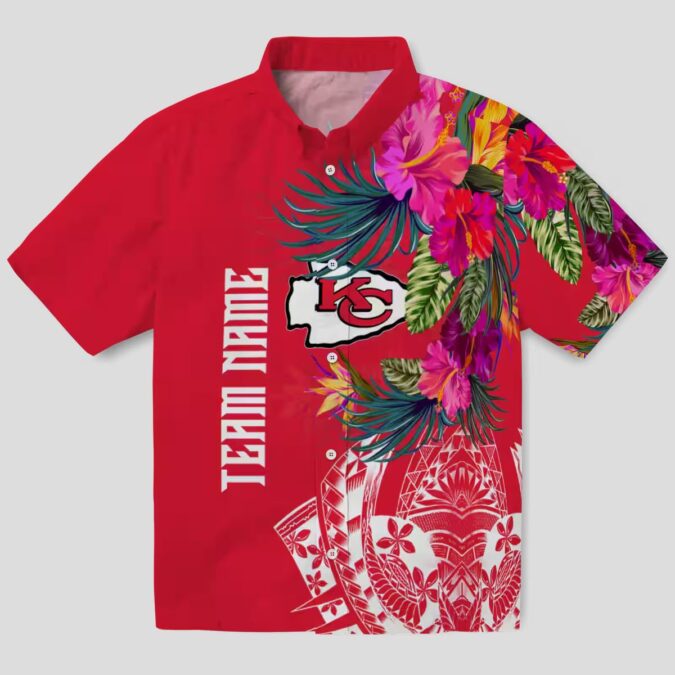 NFL Fans Kansas City Chiefs Aloha Shirt, Polynesian Floral Red Hawaiian Game Day Outfit