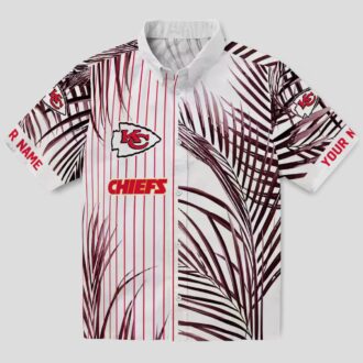 NFL Kansas City Chiefs Aloha Shirt, Tropical Palm Stripes Hawaiian Fan Apparel