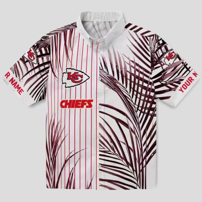 NFL Kansas City Chiefs Aloha Shirt, Tropical Palm Stripes Hawaiian Fan Apparel