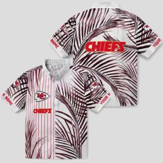 NFL Kansas City Chiefs Aloha Shirt, Tropical Palm Stripes Hawaiian Fan Apparel