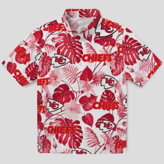 Red & White Kansas City Chiefs Game Day Hawaiian Shirt - Tropical Plants Print