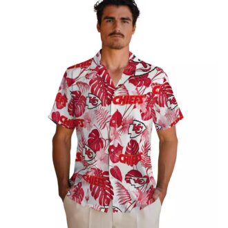 Red & White Kansas City Chiefs Game Day Hawaiian Shirt - Tropical Plants Print