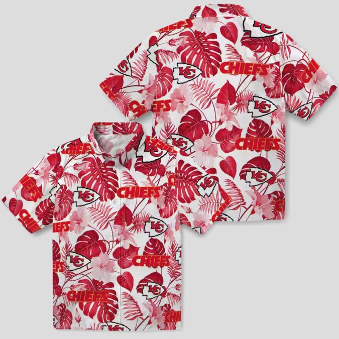 Red & White Kansas City Chiefs Game Day Hawaiian Shirt - Tropical Plants Print