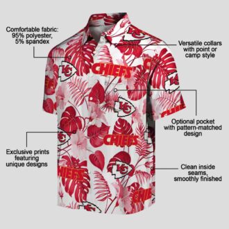 Red & White Kansas City Chiefs Game Day Hawaiian Shirt - Tropical Plants Print