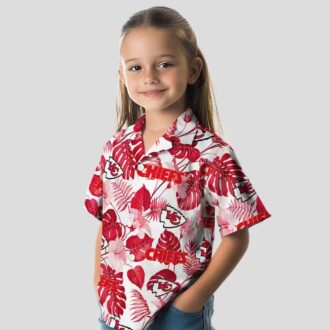 Red & White Kansas City Chiefs Game Day Hawaiian Shirt - Tropical Plants Print