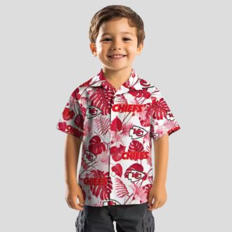 Red & White Kansas City Chiefs Game Day Hawaiian Shirt - Tropical Plants Print
