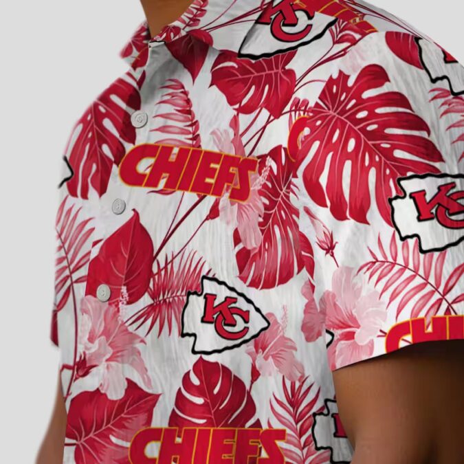 Red & White Kansas City Chiefs Game Day Hawaiian Shirt - Tropical Plants Print