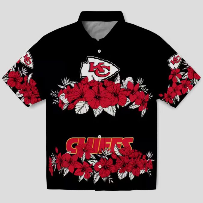 Red Black Kansas City Chiefs Hawaiian Shirt, Hibiscus Stripe Summer Fan Gift