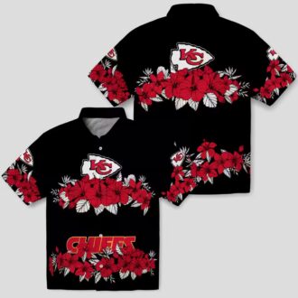 Red Black Kansas City Chiefs Hawaiian Shirt, Hibiscus Stripe Summer Fan Gift