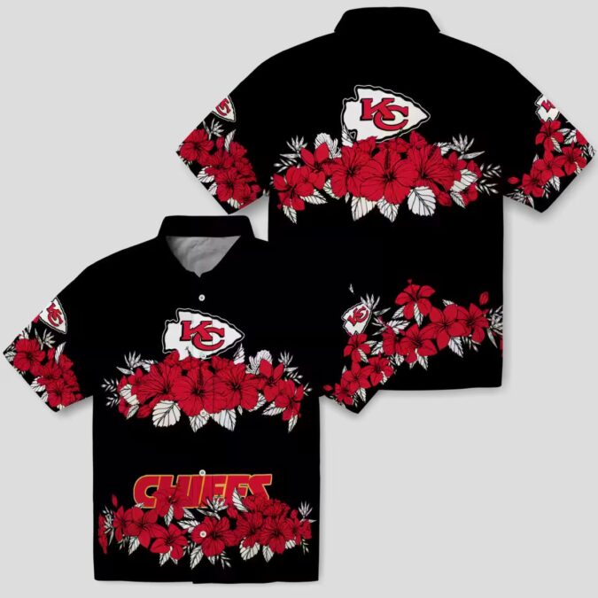 Red Black Kansas City Chiefs Hawaiian Shirt, Hibiscus Stripe Summer Fan Gift