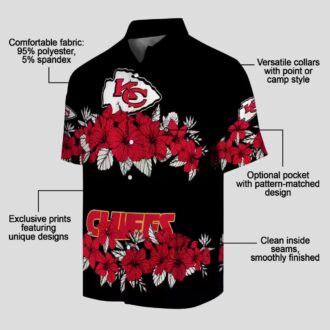 Red Black Kansas City Chiefs Hawaiian Shirt, Hibiscus Stripe Summer Fan Gift