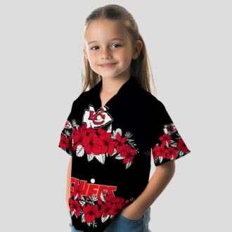 Red Black Kansas City Chiefs Hawaiian Shirt, Hibiscus Stripe Summer Fan Gift