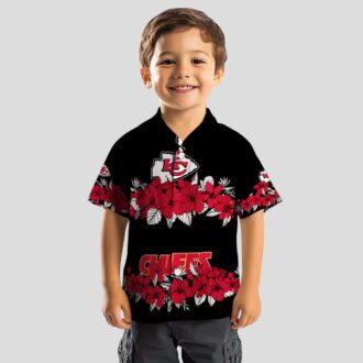 Red Black Kansas City Chiefs Hawaiian Shirt, Hibiscus Stripe Summer Fan Gift