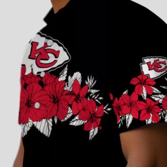 Red Black Kansas City Chiefs Hawaiian Shirt, Hibiscus Stripe Summer Fan Gift