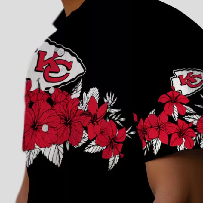 Red Black Kansas City Chiefs Hawaiian Shirt, Hibiscus Stripe Summer Fan Gift