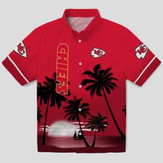 Red Black Kansas City Chiefs Sunset Hawaiian Shirt, Summer Palm Beach Outfit