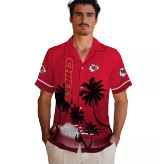 Red Black Kansas City Chiefs Sunset Hawaiian Shirt, Summer Palm Beach Outfit