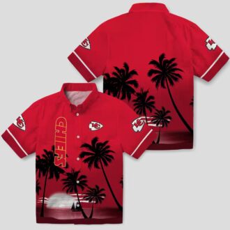 Red Black Kansas City Chiefs Sunset Hawaiian Shirt, Summer Palm Beach Outfit