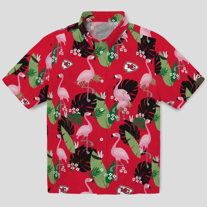 Red Kansas City Chiefs Flamingo Leaf Hawaiian Shirt, Summer NFL Fan Apparel