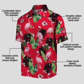 Red Kansas City Chiefs Flamingo Leaf Hawaiian Shirt, Summer NFL Fan Apparel