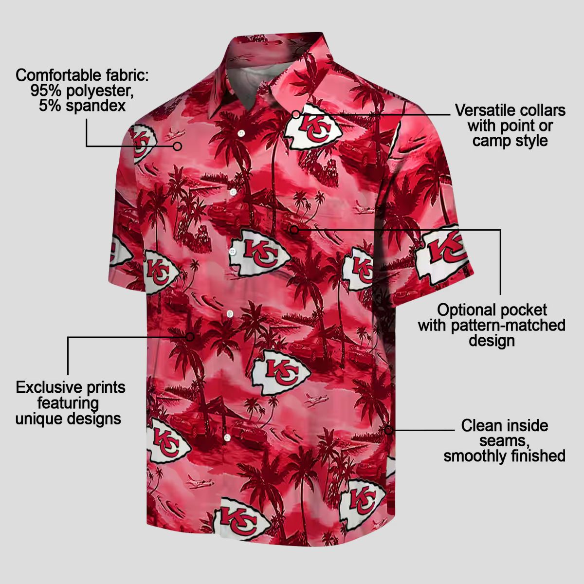 Women's Kansas City Chiefs Game Day Hawaiian Shirt – Red Coastal Palms Tropical Style