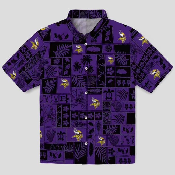 Buy Minnesota Vikings Hawaiian Shirt, Purple & Black Tropical Patchwork NFL Outfit