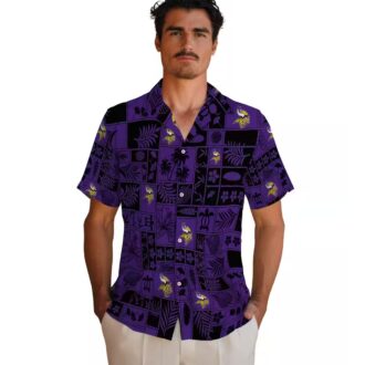 Buy Minnesota Vikings Hawaiian Shirt, Purple & Black Tropical Patchwork NFL Outfit