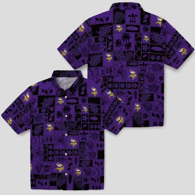 Buy Minnesota Vikings Hawaiian Shirt, Purple & Black Tropical Patchwork NFL Outfit