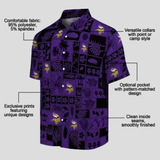 Buy Minnesota Vikings Hawaiian Shirt, Purple & Black Tropical Patchwork NFL Outfit