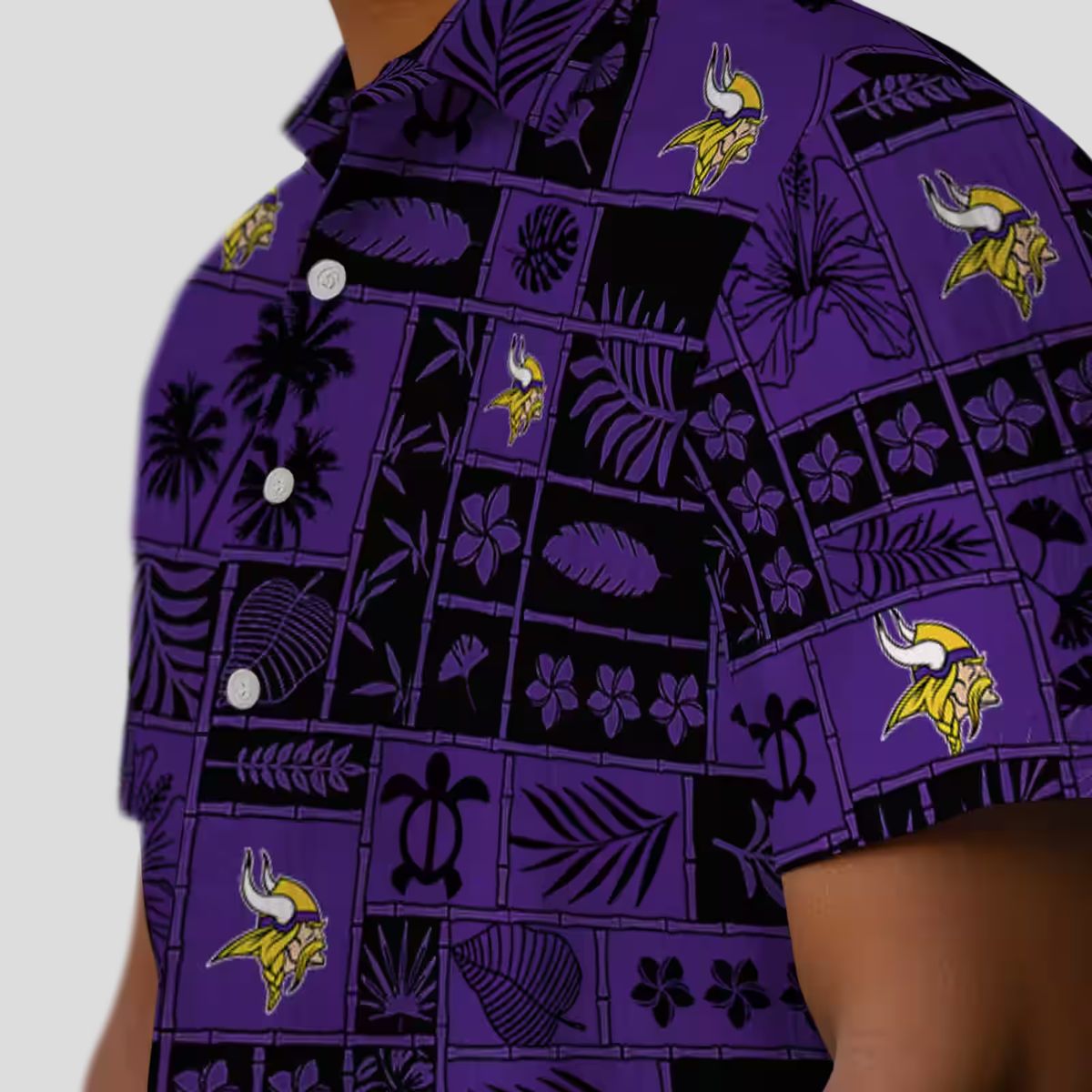 Buy Minnesota Vikings Hawaiian Shirt, Purple & Black Tropical Patchwork NFL Outfit