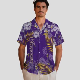 Buy Minnesota Vikings Hibiscus Hawaiian Shirt, Purple Aloha Party Tailgate Apparel