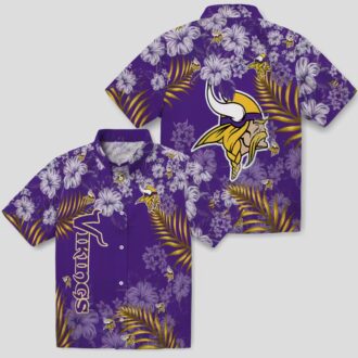 Buy Minnesota Vikings Hibiscus Hawaiian Shirt, Purple Aloha Party Tailgate Apparel