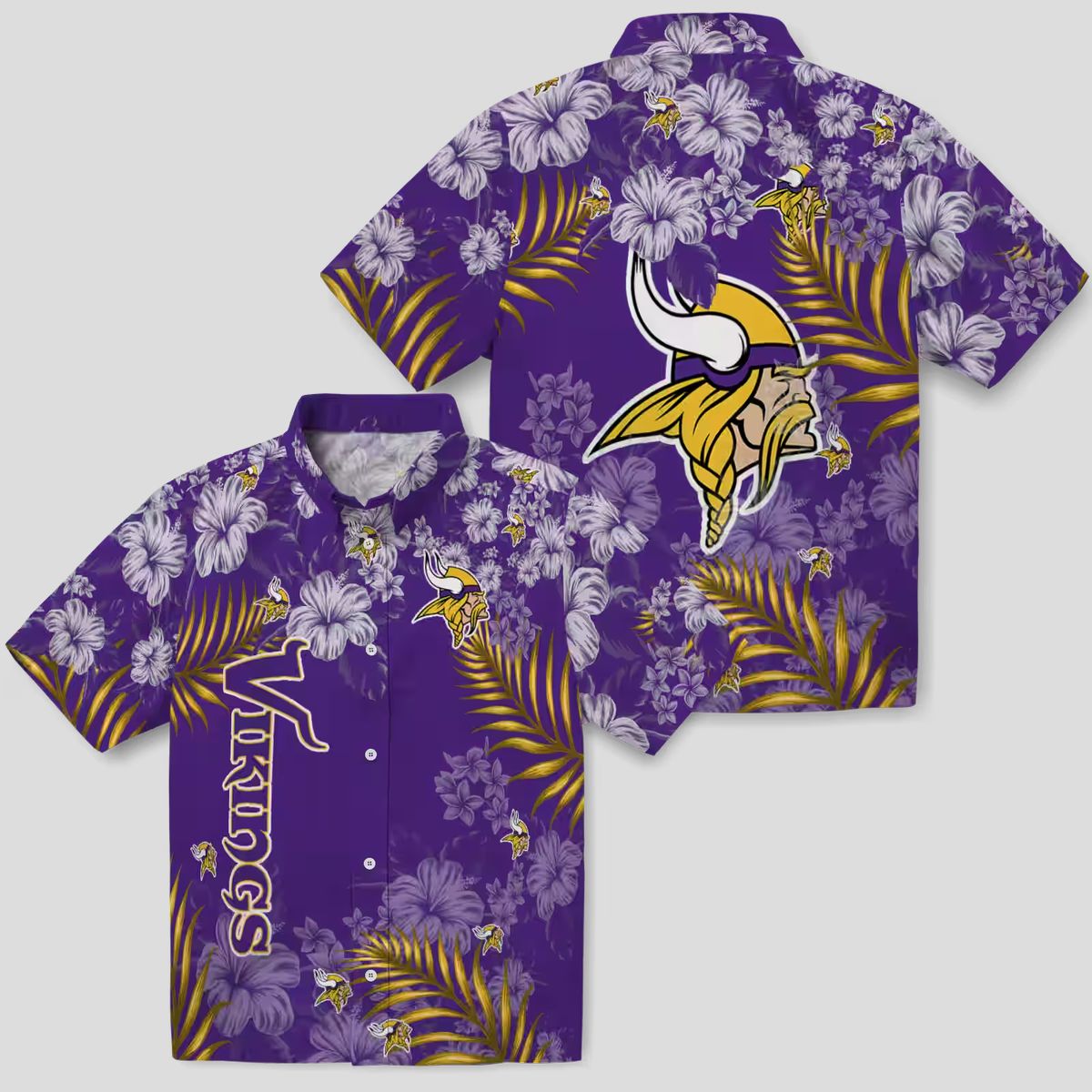 Buy Minnesota Vikings Hibiscus Hawaiian Shirt, Purple Aloha Party Tailgate Apparel