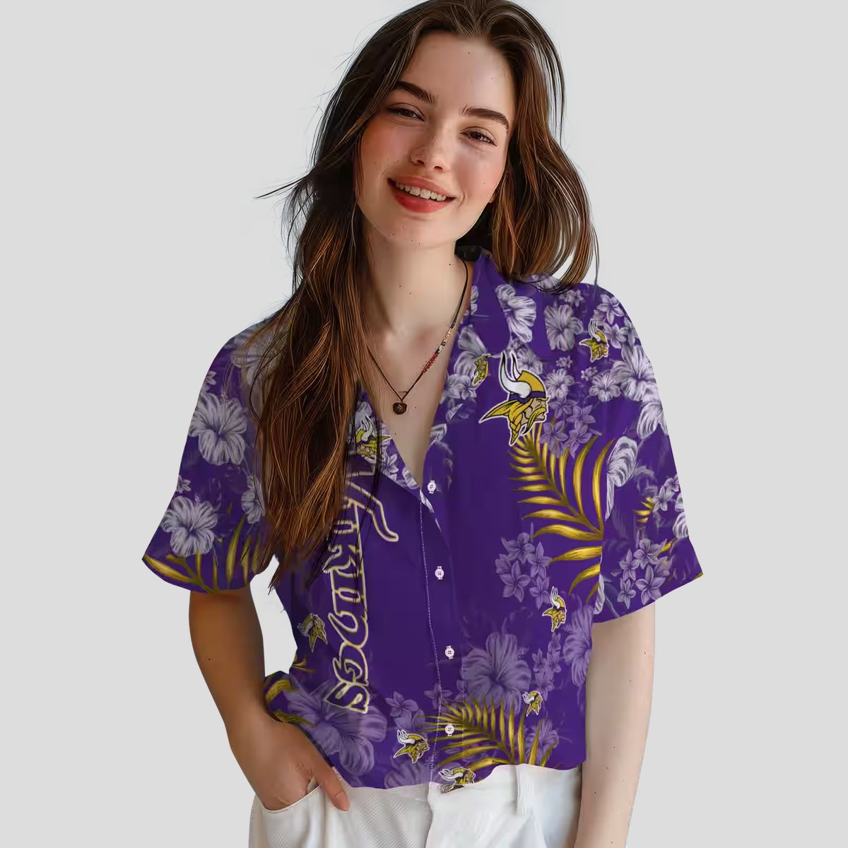 Buy Minnesota Vikings Hibiscus Hawaiian Shirt, Purple Aloha Party Tailgate Apparel