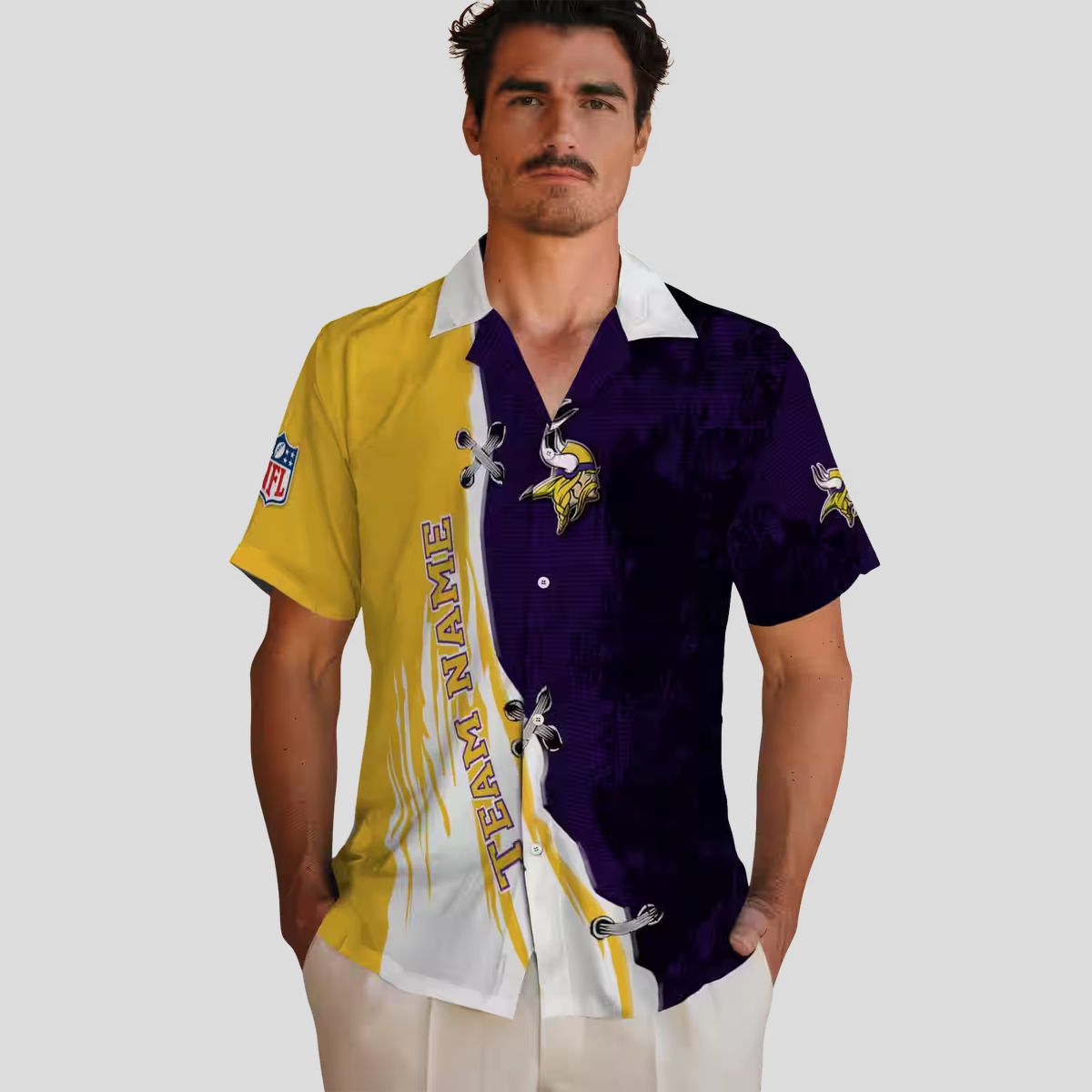 Custom Minnesota Vikings Edgy Streaks Hawaiian Shirt, Purple White NFL Summer Outfit