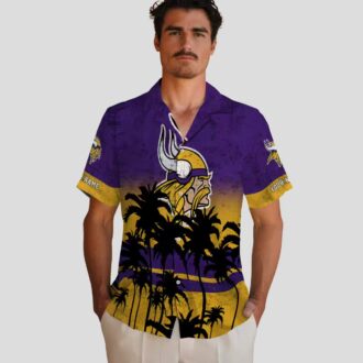 Custom Minnesota Vikings Hawaiian Shirt, Purple Black Sunset NFL Fan Apparel
