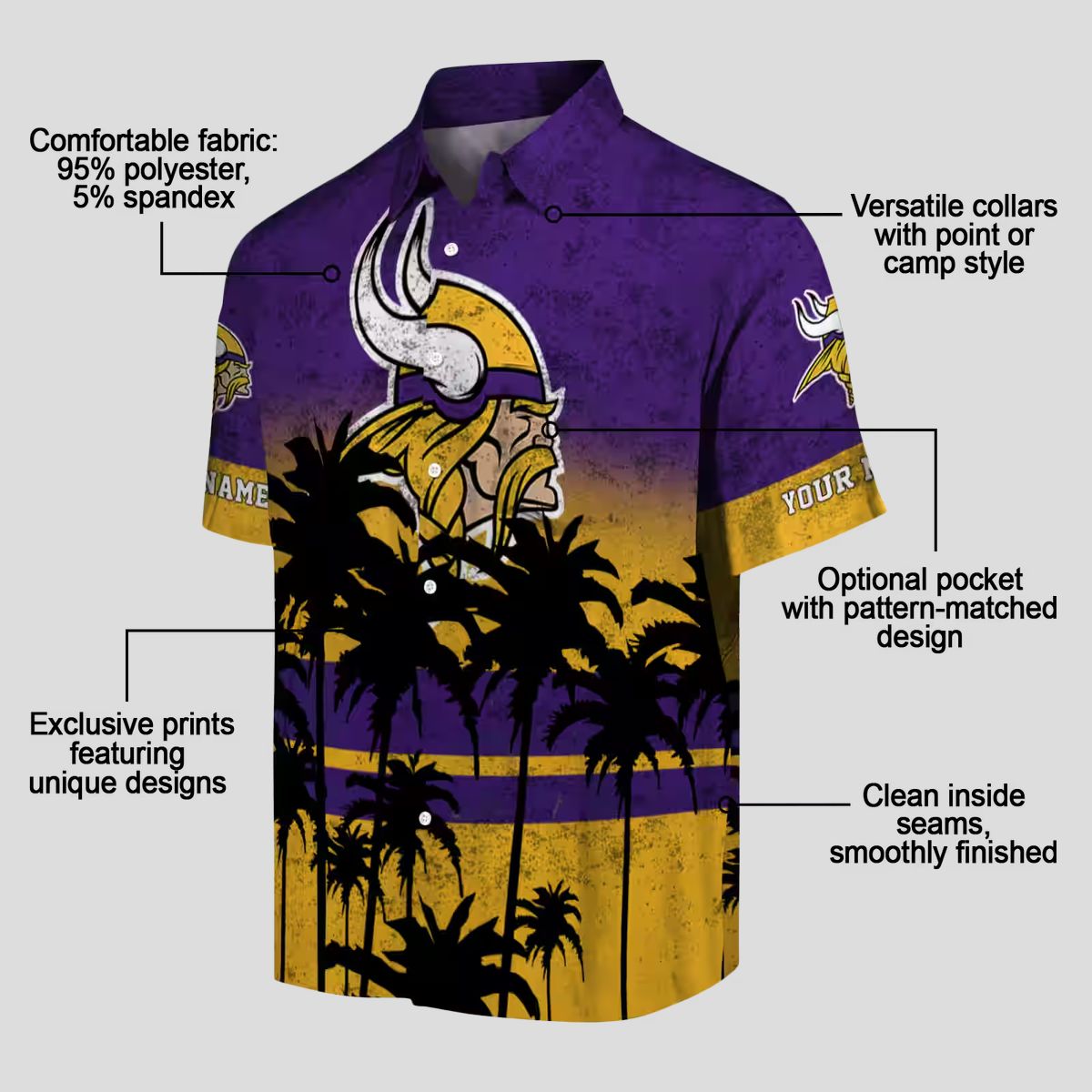 Custom Minnesota Vikings Hawaiian Shirt, Purple Black Sunset NFL Fan Apparel