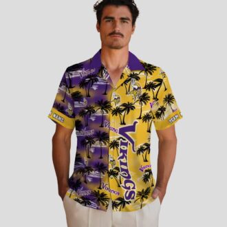 Custom Minnesota Vikings Palm Silhouettes Hawaiian Shirt, Aloha Beach Outfit