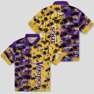 Custom Minnesota Vikings Palm Silhouettes Hawaiian Shirt, Aloha Beach Outfit