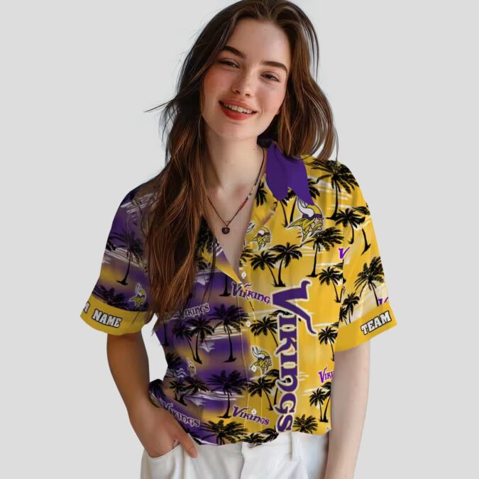 Custom Minnesota Vikings Palm Silhouettes Hawaiian Shirt, Aloha Beach Outfit