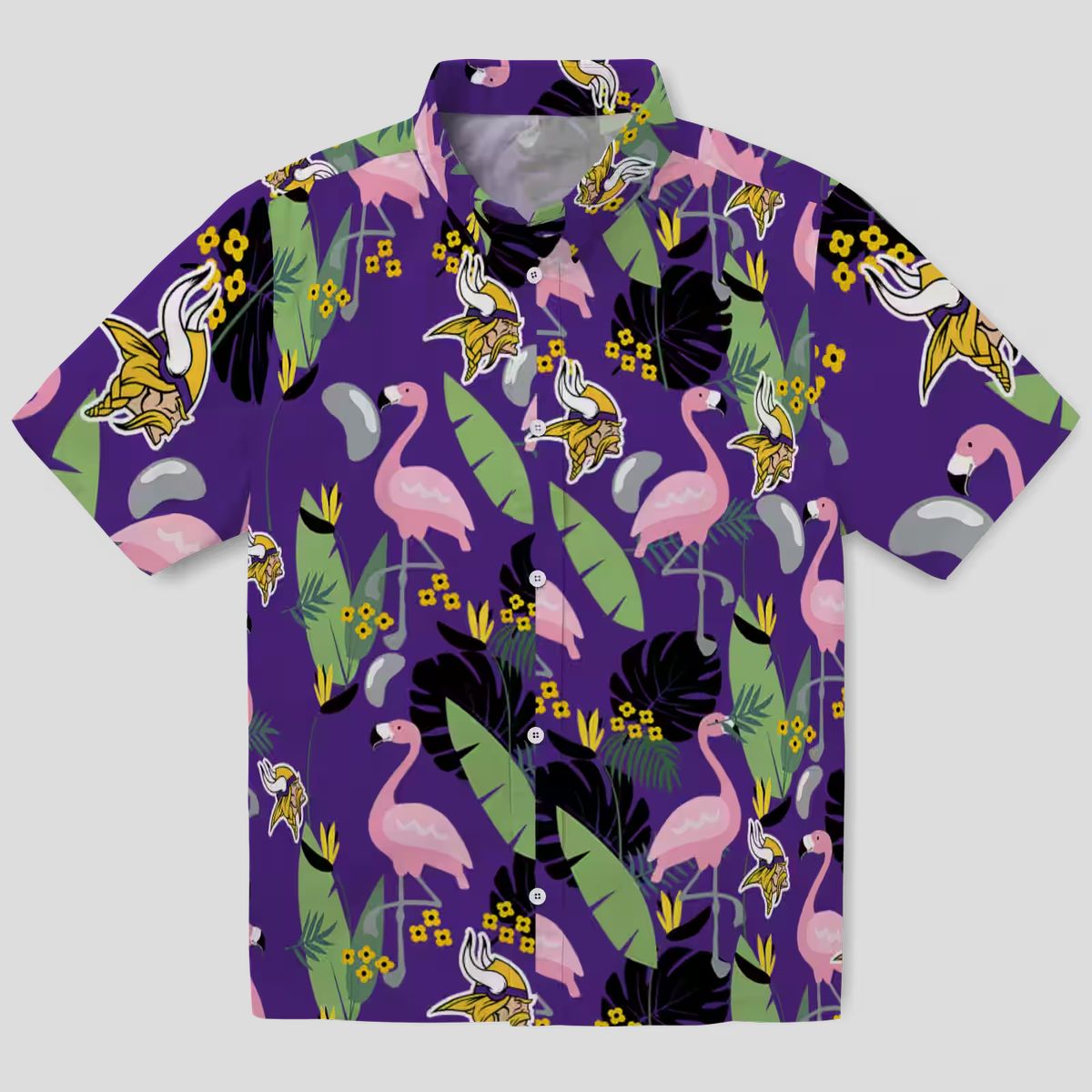 Flamingo & Leaves Minnesota Vikings Tropical Hawaiian Shirt, Summer Party Apparel