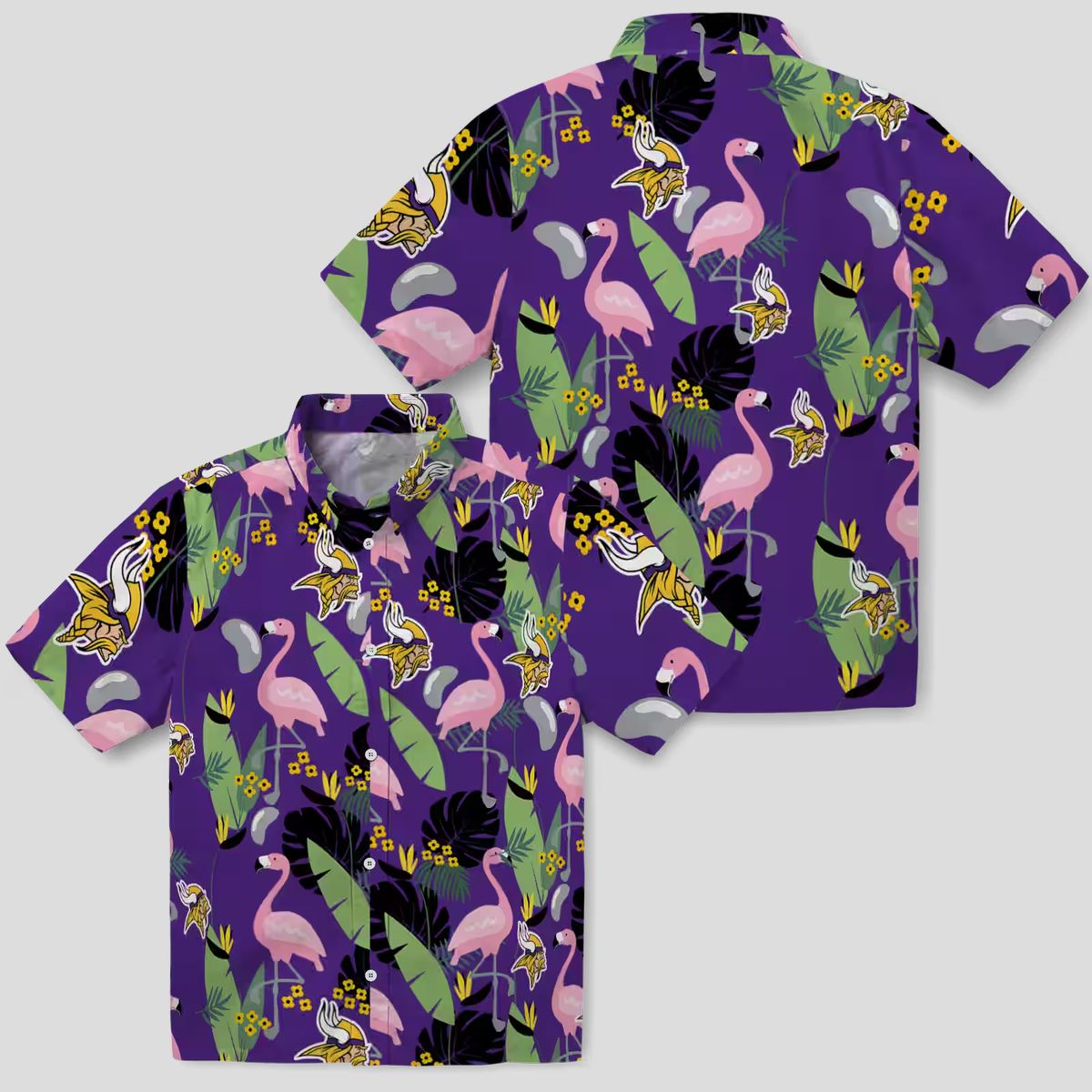 Flamingo & Leaves Minnesota Vikings Tropical Hawaiian Shirt, Summer Party Apparel