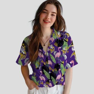 Flamingo & Leaves Minnesota Vikings Tropical Hawaiian Shirt, Summer Party Apparel