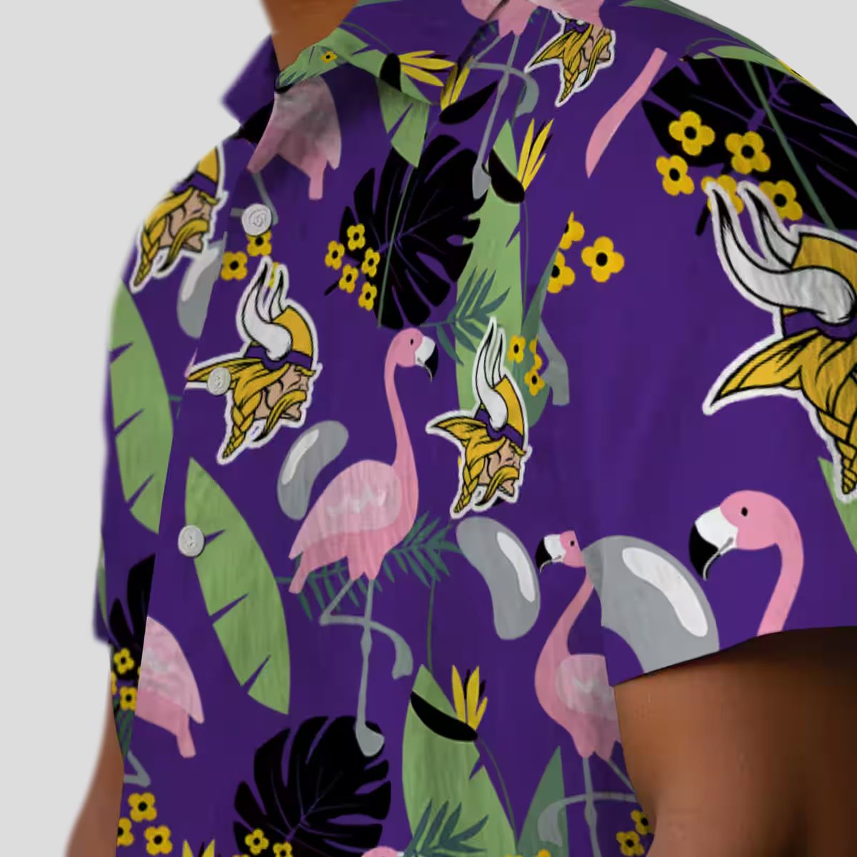 Flamingo & Leaves Minnesota Vikings Tropical Hawaiian Shirt, Summer Party Apparel